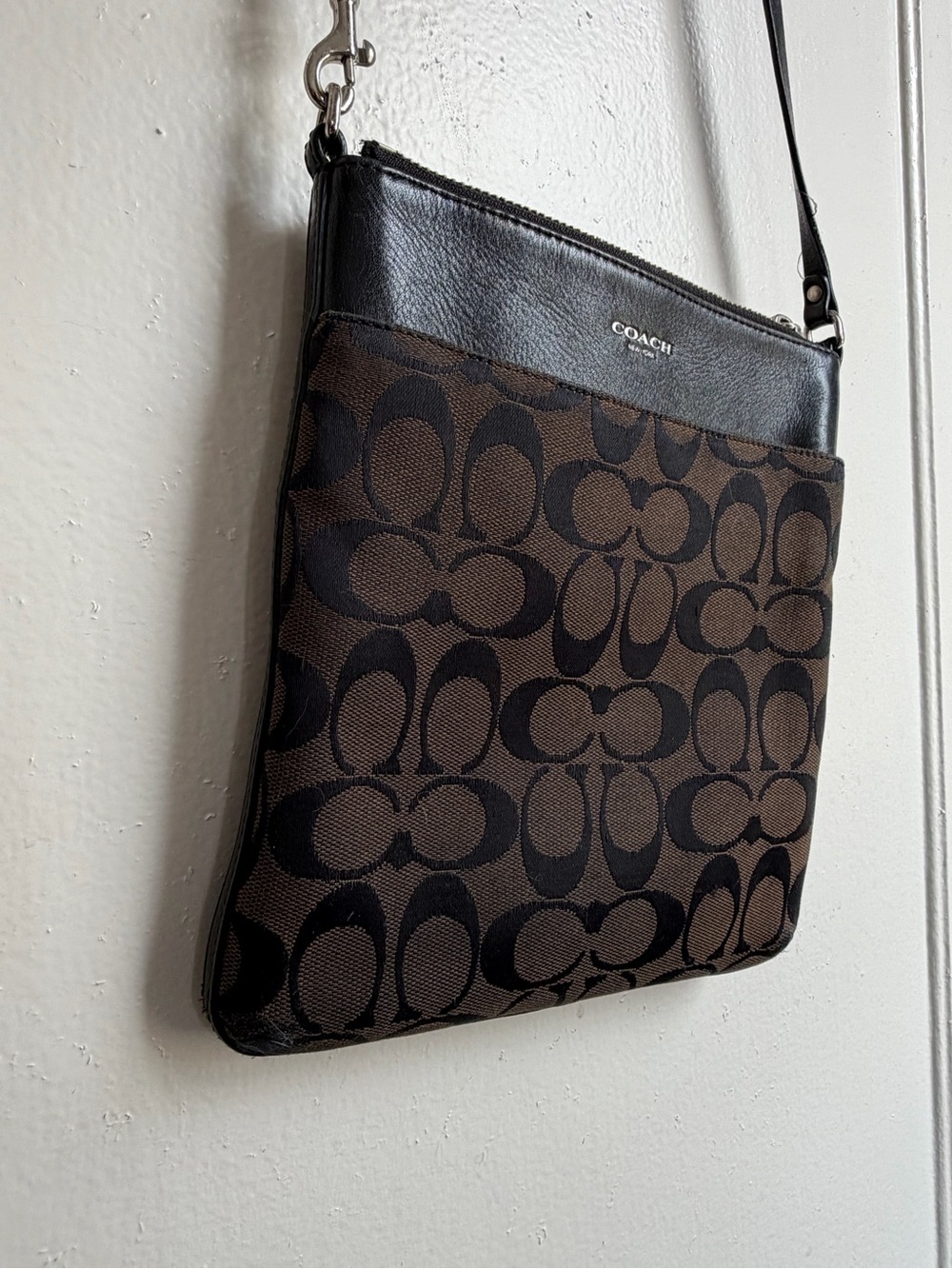 Coach Brown and Black Signature Crossbody Messenger Bag